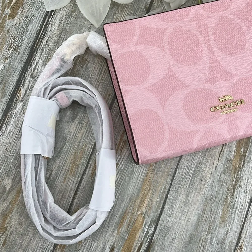 Coach Limited Slim Crossbody Bag In Signature Canvas Powder Pink Purse